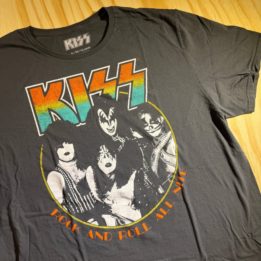 KISS Unisex Rock and Roll All Nite Portrait Graphic T-Shirt Faded Black Size‎ XL